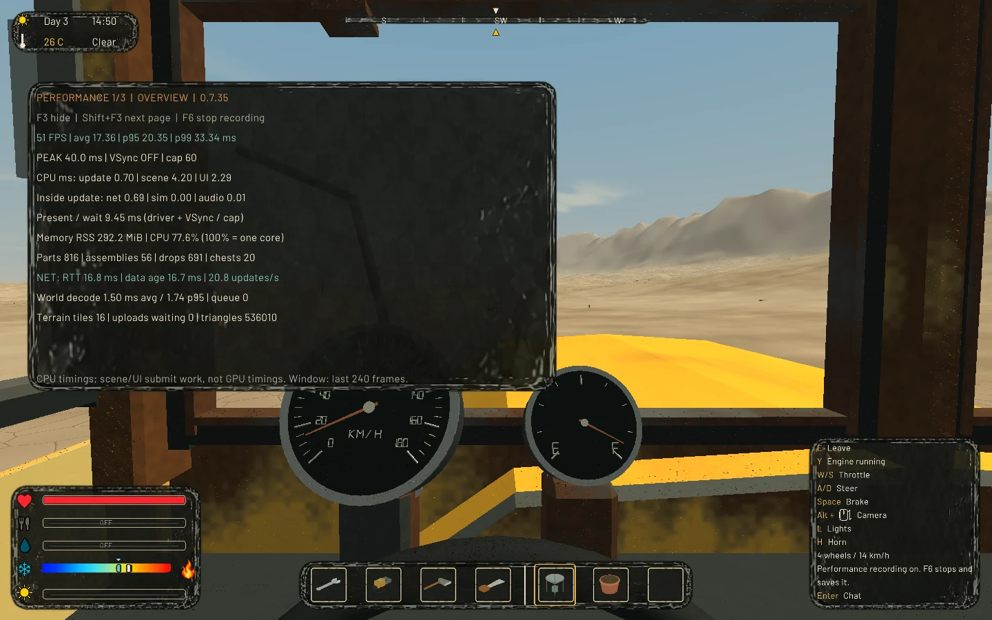 Hardpan performance diagnostics during a copied-world multiplayer validation run